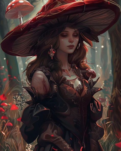 Dark fantasy mushroom witch in the forest. #darkfantasy #art #fantasy #dnd #dungeonsanddragons #witch #woman #beautiful #ai #midjourneyart #midjourney #aiart #nature #cottagecore #goblincore Dnd Mushroom, Witch In The Forest, Mushroom Witch, Mushroom Outfit, Witch Cottagecore, Witch Woman, Dnd Portraits, Nature Cottagecore, Fantasy Mushroom