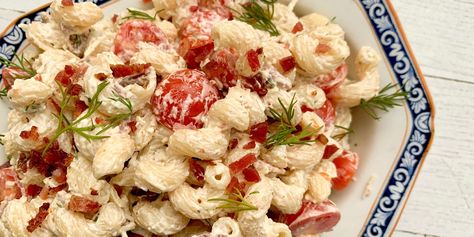 Bacon-Ranch Pasta Salad | Southern Living Southern Salad Recipes, Southern Salad, Food Ideas Healthy, Camping Food Ideas, Bacon Ranch Pasta, Summer Pasta Recipes, Bacon Ranch Pasta Salad, Ranch Pasta Salad, Ranch Pasta