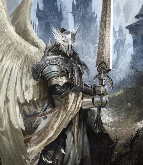 Good morning my angel. Tried to send this on messenger but my computer is running slow 천사와 악마, Silver Knight, Illustration Fantasy, Angel Warrior, 다크 판타지, Knight Art, Art Et Illustration, Fantasy Armor, Angels And Demons