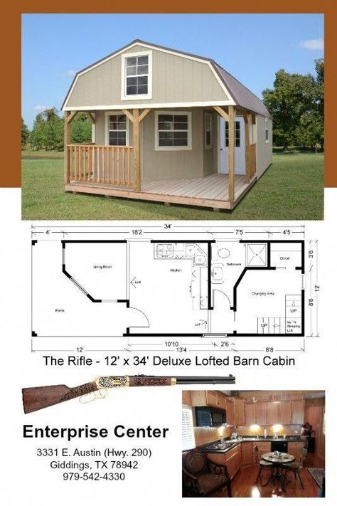 12 X 34 Deluxe Lofted Barn Cabin 408 Sq. Ft. Includes All Appliances C0D Barn Tiny House, Lofted Barn Cabin, Portable Building, Shed House Plans, House Plan With Loft, Diy Tiny House, Shed Home, Tiny House Interior Design, Shed To Tiny House