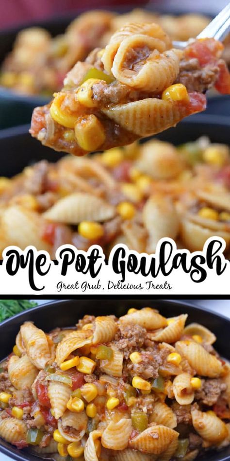 One Pot Goulash is a quick and easy one pot dinner recipe that is hearty and filling, loaded with ground beef, corn, bell peppers, and onions. One Pot Goulash, Goulash With Corn, Ground Beef Goulash, Ham And Noodle Casserole, Mexican Ground Beef, Easy Goulash Recipes, Beef Appetizers, Beef Pasta Recipes, Beef Recipes For Dinner Easy