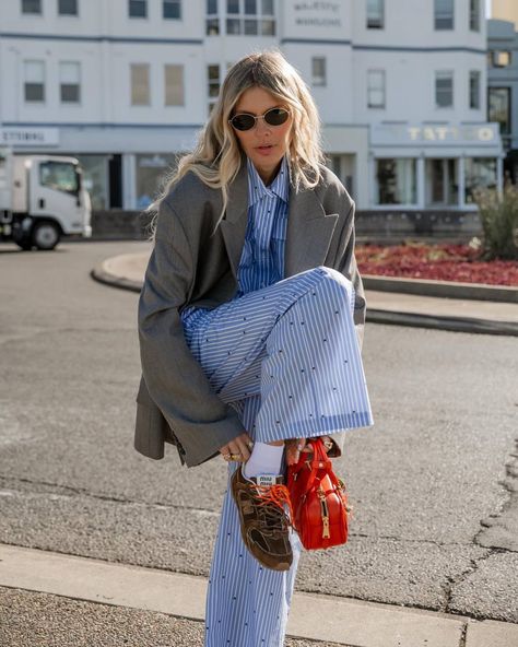 Striped Jacket, Paris Street Style, Paris Street, Cherry Red, Midnight Blue, Blue Stripes, Pajamas, Cherry, Cute Outfits