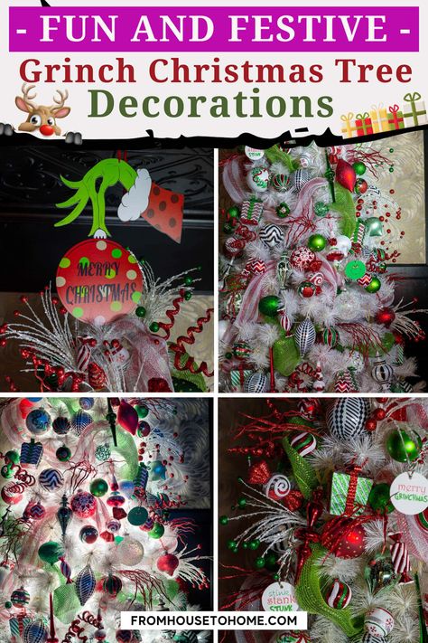 fun and festive Grinch Christmas tree decorations Diy Grinch Tree Topper, Grinch Trees Ideas, Diy Grinch Tree, Grinch Christmas Tree Ideas, Grinch Tree Topper, Grinchmas Tree, A Grinch Christmas, Christmas Pictures With Lights, Grinch Christmas Tree Topper