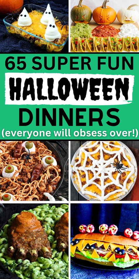 Halloween dinner party food Halloween Dinner Ideas Healthy, Diy Halloween Dinner Ideas, Best Halloween Dinner Ideas, Menu For Halloween Party, Spooky Halloween Chili, Halloween Gathering Food, Halloween Themed Casseroles, Halloween Theme Recipes, Halloween Dinner Sides Ideas