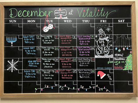 December Chalkboard Calendar, Christmas Chalkboard Calendar, Chalkboard Calendar December, Chalk Wall Calendar Ideas, Febuary Calander Chalk, Chalkboard Wall Calendars, December Pictures, Whiteboard Calendar, January Calendar