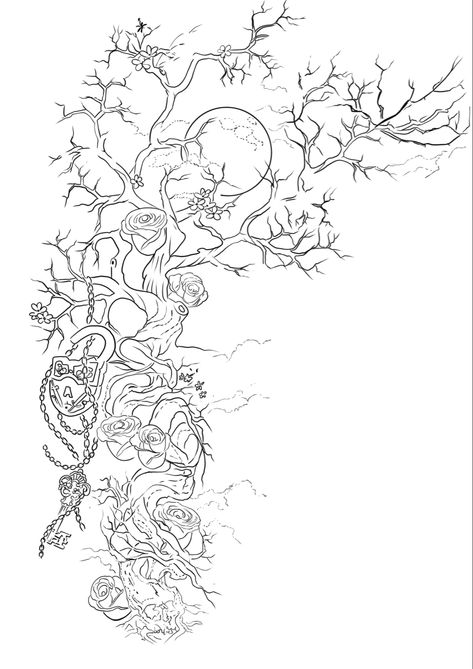 Nature Tattoos Stencil, Poison Tree Tattoo Stencil, Savanna Tattoo, Tree Shoulder Tattoo, Cherry Blossom Tattoo Shoulder, Poison Tree, Arm Sleeve Tattoos For Women, Tattoo Coloring Book, Full Leg Tattoos