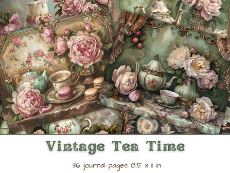 Tea Time Junk Journal Pages, Vintage Teapot Printable Pages, Tea Party Digital Download, Tea Theme Backgrounds, Antique Digital Scrapbook Teapot Printable, Shabby Chic Scrapbooking, Vintage Tea Time, Vintage Tea Parties, Antique Tea Sets, Tee Party, Vintage Teapot, Tea Party Decorations, Vintage Tea Party