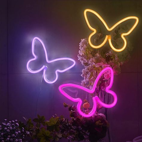 BRIGHTDECK 3 Pcs Butterfly Neon Signs, Neon Light for Bedroom, USB or 3-AA Battery Powered LED Neon Signs Wall Decor, Neon Lights for Birthday Gift, Wedding, Party, Home Decor (Pink, Purple, Warm white), barbie decor, barbie style, barbiecore Neon Lights Bedroom, Led Wall Decor, Neon Bedroom, Home Decor Pink, Girly Decor, Neon Wall, Girly Wall Art, Light For Bedroom, Aura Colors