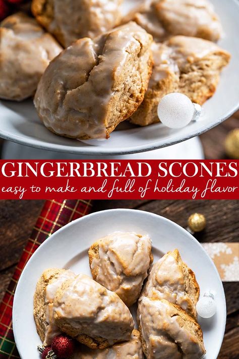 gingerbread scones pin Christmas Scones, Gingerbread Scones, Scones Easy, Scones Recipe, Gingerbread Recipe, Fruit Breakfast, Scone Recipe, Christmas Cooking, Bakery Recipes