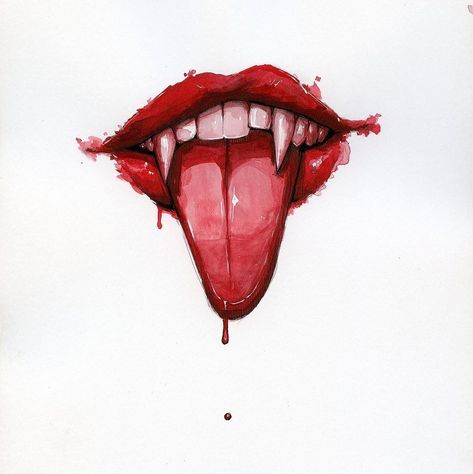 Vampire Mouth, Vampire Tattoo, Vampire Drawings, Mouth Drawing, Art Appliqué, Blood Art, Vampire Art, Watercolor Ink, Drawing Stuff