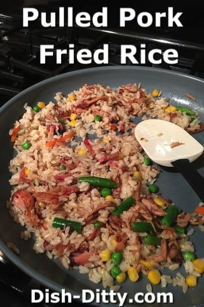 Pulled Pork Fried Rice Recipe - Dish Ditty Pulled Pork Fried Rice, Pork Leftovers, Pork Fried Rice Recipe, Pulled Pork Leftover Recipes, Leftover Pulled Pork, Pulled Pork Leftovers, Pork Fried Rice, Pork Chop Recipes Baked, Leftover Pork