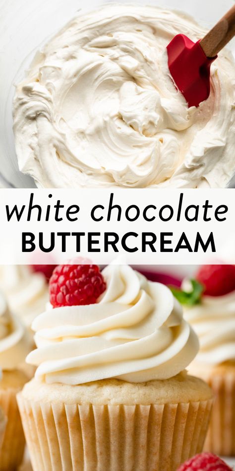 This white chocolate buttercream frosting is made with melted white chocolate, so it's extra creamy, flavorful, and rich. #buttercream #icing #cakedecorating #sweettreats #toppings Cake Icing Flavors, White Chocolate Cake Frosting, Different Icing Recipes, Best Frosting For White Cake, Different Buttercream Recipes, White Chocolate Frosting Recipe Easy, White Frosting Flavors, Good Buttercream Frosting Recipe, White Cakes Decoration