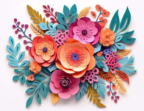 3d Paper Flower Bouquet, Paper Flower Cut Out, Papercut Flowers, Flower Wall Art Diy, Paper Wildflowers, Paper Flower Wall Art, Paper Flower Art, Paper Cutout Art, Easter Craft Decorations