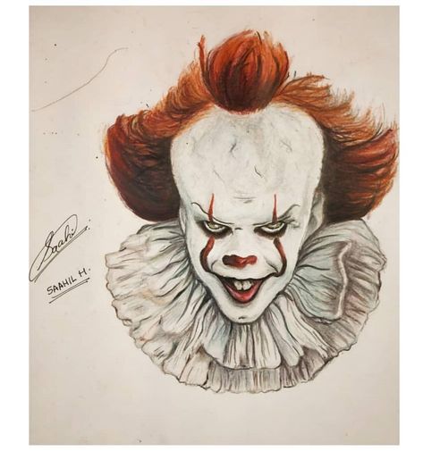 Pennywise Painting, Joker Art Drawing, It Chapter 2, Human Painting, Scary Drawings, Horror Drawing, Prismacolor Art, Mask Drawing, 3d Art Drawing