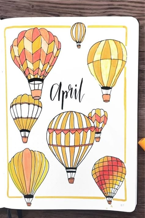 Feel like changing up your bujo theme for the month and need the perfect spring or summer idea!? These adorable hot air balloon bullet journal monthly covers, weekly spreads, mood trackers and layouts will give you the inspiration you need to switch things up! #bujotheme #bulletjournalinspiration #bujospread #bujo Journal D'inspiration, April Bullet Journal, Bullet Journal Month, Bullet Journal 2020, Bujo Planner, Bullet Journal Cover Page, Bullet Journal Cover Ideas, Bullet Journal Mood, Plan With Me