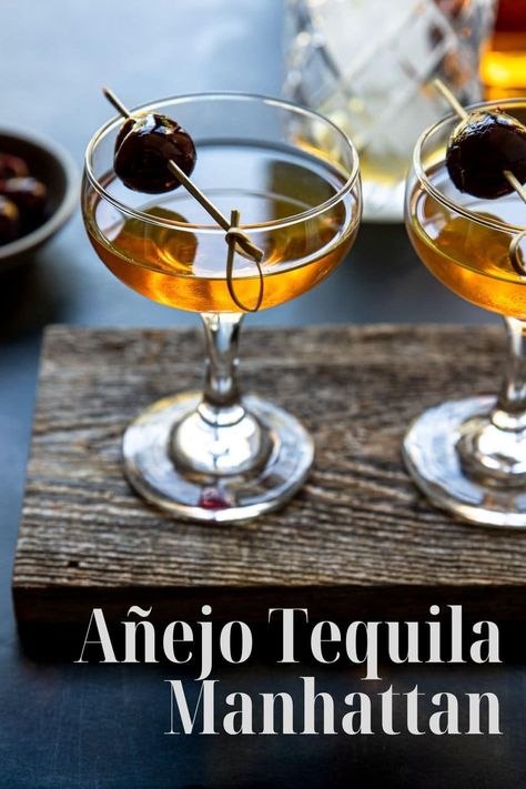 Anejo Tequila Cocktails Recipe, Classic Manhattan Cocktail, Vermouth Cocktail, Smoked Cocktails, Sweet Vermouth, Manhattan Cocktail, Tequila Cocktail, Bourbon Cocktails, Drinks Alcohol