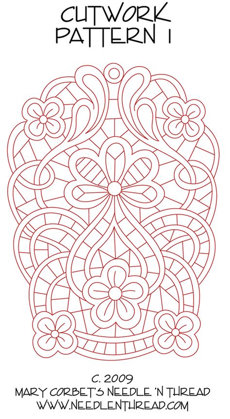 http://www.needlenthread.com/Images/patterns/Hand_Embroidery/cutwork_01_lg.gif Cut Work Designs Pattern, Cut Work Embroidery Design Patterns, Cut Work Designs, Sewing Lace, Embroidery Sampler, Cutwork Embroidery, Point Lace, Embroidery Patterns Free, 자수 디자인