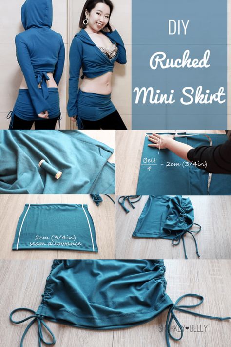 DIY Ruched Mini Skirt for belly dance & yoga! - SPARKLY BELLY Dance Skirt Diy, Belly Dance Skirt, Ruched Mini Skirt, Diy Clothes Hacks, Skirt Diy, Diy Clothes Refashion, Dance Yoga, Diy Clothes Design, Argentine Tango