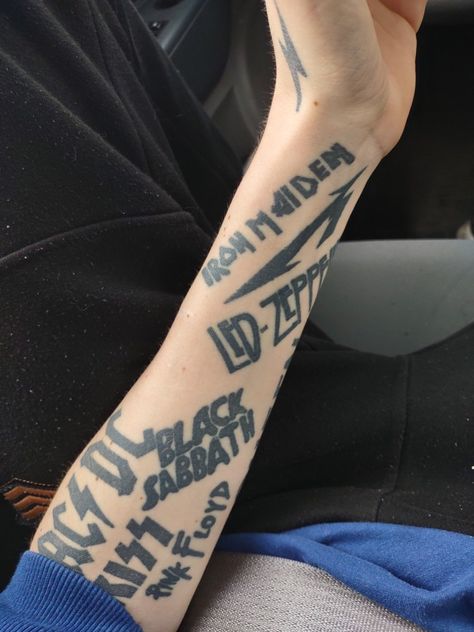 Edgy Sleeve Tattoo Men, Def Leppard Tattoo, Grudge Tattoos, Black Sabbath Tattoo, 80s Tattoo, Rush Tattoo, G59 Tattoos, Punk Rock Tattoos, Rock Tattoos