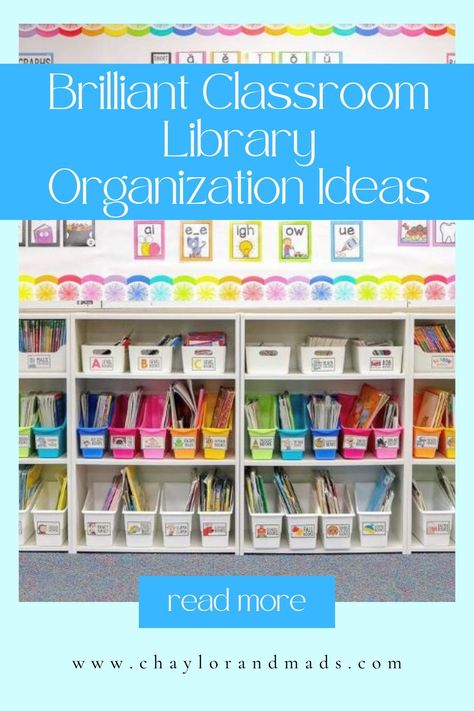 The best classroom library ideas including ideas for organization, and décor that you'll want to copy this year! Preschool Book Organization, 3rd Grade Classroom Library Organization, Preschool Library Ideas, Classroom Library Set Up, Classroom Book Storage, Classroom Library Ideas, Classroom Book Clubs, Classroom Shelves, Kindergarten Library