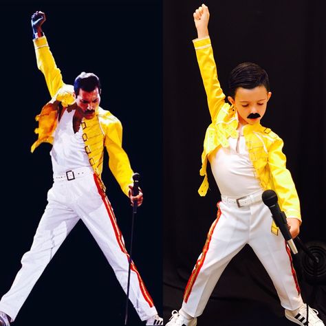 Freddie Mercury  Kid’s Halloween Costume Famous Musician Costume Ideas, Freddy Mercury Costumes, Freddie Mercury Halloween Costume, Freddie Mercury Costume, Queen Concert, Costume Carnevale, Fancy Dress Ideas, Leather Costume, Diy Couples Costumes