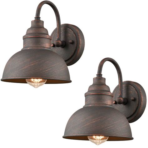 Featuring a brushed vintage copper finish, the barn wall sconce sends out a rustic vibe to your space. Being constructed of solid metal, it is durable and rustproof. The wall light boasts a dome shade and a timeless gooseneck design, adding a vintage aesthetic to your living space. Being weather-resistant, barn wall sconce is perfect for both indoor and outdoor use. Exquisitely crafted, the luminary is a stunning addition with its industrial-inspired style. It can serve as a gorgeous showpiece Farmhouse Wall Lighting, Barn Light Fixtures, Farmhouse Wall Sconces, Star Pendant Lighting, Barn Lights, Bedside Wall Lights, Rustic Wall Sconces, Metal Barn, Barn Light