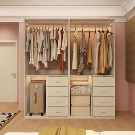 Sophshelter White Wood Wardrobe Closet System with 8 Drawers Storage Cabinet 2 Hanging Rails and Shelves Clothes Built-in Garment Rack Walk-in Closet Organizer for Bedroom 63"W x 15.7"D x 70.8"H - Walmart.com Organizer Bedroom Ideas, Rooms With No Closet Ideas, White Wood Wardrobe, Small Closet Room, Shelves Clothes, Closet And Vanity, Future House Interior, Vancouver Apartment, Closet Design Ideas