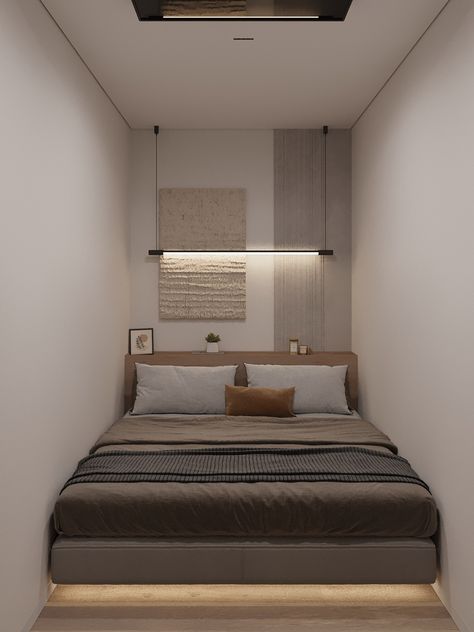 Tiny Modern Bedroom, Small Narrow Bedroom Ideas, Narrow Bedroom Layout, Super Tiny Bedroom, Super Small Bedroom Ideas, Micro Bedroom, Japanese Inspired Bedroom, Very Small Bedroom, Paint Living Room