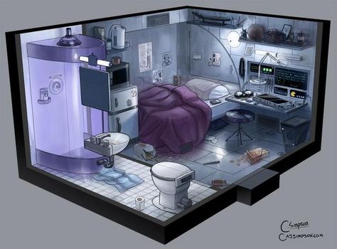 Cozy Cyberpunk Apartments - Future Compact Living - Album on Imgur Cyberpunk Apartment, Cyberpunk Interior, Cyberpunk Room, Spaceship Interior, Sci Fi Environment, Games Design, Futuristic Interior, Compact Living, Cyberpunk Art