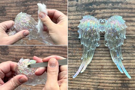 Removing fur from wing ornament. Ornament Diy Christmas, Christmas Angels Diy, Angel Ornaments Diy, Wing Ornament, Diy Christmas Angel Ornaments, Craft For Adults, Angel Wings Wall Art, Easy Christmas Craft, Diy Angel Wings