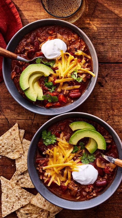 Quick Turkey Chili Turkey Chili Stovetop, Turkey Chilli Recipes, Quick Turkey Chili, Crockpot Turkey Chili, Ground Turkey Chili Recipe, Fall Chili, Turkey Chili Recipe Easy, Healthy Turkey Chili, Turkey Chilli