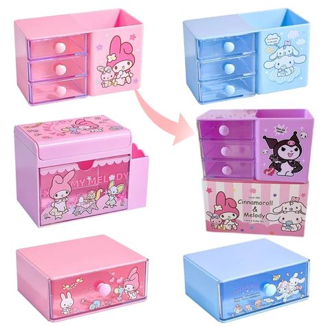 Sanrioed My Melody Cinnamoroll Kuromi Anime Storage Box Kawaii Pen Holder Drawer Organizer Box Mini Student Jewelry Cabinet Gift - Animation Derivatives/peripheral Products - AliExpress Kawaii Organizer, Kawaii Pen Holder, Hello Melody, Gift Animation, Kuromi Anime, Kawaii Logo, Diy Stationary, My Melody Cinnamoroll, Cinnamoroll Kuromi