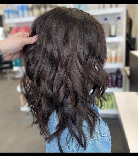 Aveda rich brown color Burnett All Over Color, Winter Brunette Hair Color Short, Brunette Hair Solid Color, Dark Brown And Burgundy Hair, Brunette All Over Color, Short Dimensional Brunette, Dark Brown Summer Hair, Dimensional Chocolate Brown Hair, Solid Brunette Hair Color