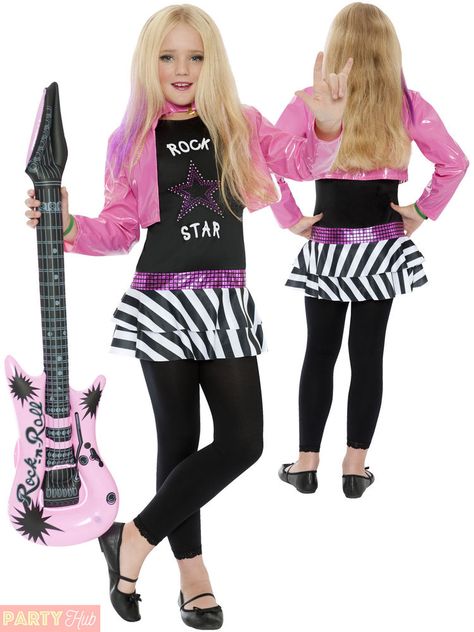 Girls Glam Rockstar Costume Childs Rocker Popstar Fancy Dress Book Week Outfit | Clothes, Shoes & Accessories, Fancy Dress & Period Costume, Fancy Dress | eBay! Rock Star Outfit Women, Punk Rocker Costume, Pop Star Fancy Dress, Rockstar Outfits, Star Fancy Dress, Rockstar Costume, Rocker Costume, Pop Star Costumes, Girls Rockstar