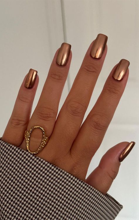 Fall nails, Fall Nail Art, Autumn Nails, Brown Fall Nails, Pick n Mix Fall Nails, Autumn Nail Art, Fall Nail Designs Copper Chrome Nails, Bronze Nails, Copper Nails, Brown Nails Design, September Nails, Chrome Powder, Dope Nail Designs, Homemade Beauty, Metallic Nails