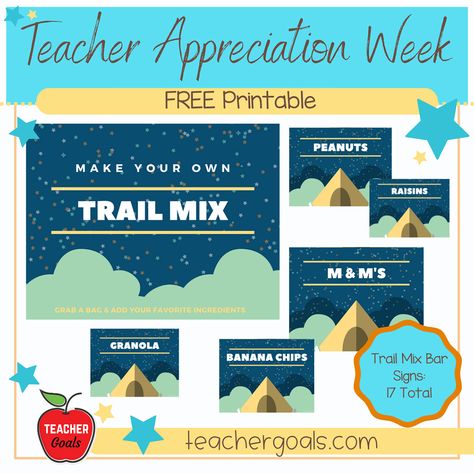 Teacher Appreciation Week - Trail Mix Bar Signs Trail Mix Bar Sign, Trail Mix Bar, Free Teacher, Teacher Appreciation Gift, Teacher Appreciation Week, Trail Mix, Printable Signs, Bar Signs, Teacher Appreciation Gifts