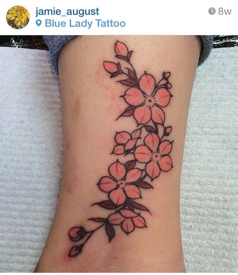 #flower #tattoo Apple Blossom Tattoo Traditional, Traditional Sakura Tattoo, Neo Traditional Cherry Blossom, Neotraditional Flowers, Apple Blossom Tattoos, Lisa Tattoo, Flash Drawing, Sakura Tattoo, Flower Tattoo Drawings