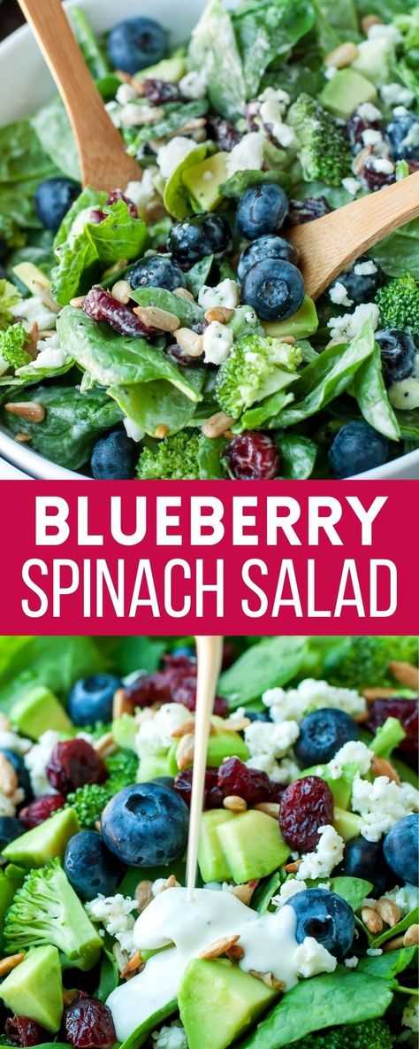 Blueberry Salad Recipes, Blueberry Spinach Salad, Broccoli Spinach, Blueberry Salad, Spinach Salad Recipes, Seasonal Salad, Berry Salad, Fun Salads, Spring Salad