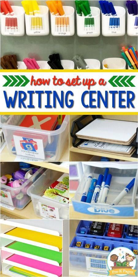 How to set up a writing center that your kids will love! Tips for creating a fun and engaging writing center in your preschool or pre-k classroom. #preschool #prek #prekpages #daycareideas Preschool Writing Center, Writing Center Preschool, Pre-k Writing, Preschool Set Up, Preschool Classroom Setup, Writing Center Kindergarten, Preschool Room, Preschool Rooms, Prek Classroom