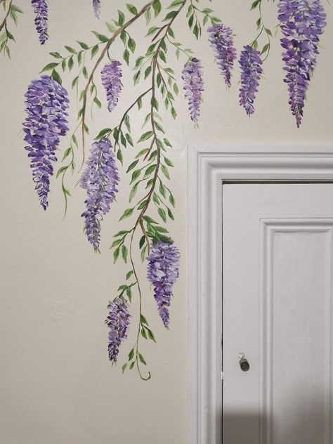 Diy Wisteria, Wall Painting Flowers, Wall Murals Diy, Creative Wall Painting, Garden Mural, Thrifted Home, Flower Mural, Wall Art Diy Paint, Diy Wall Painting