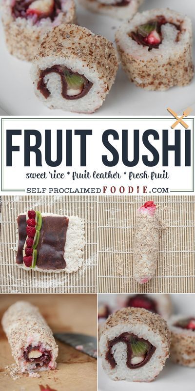 Karate Crafts, Fruit Leathers, Sushi For Kids, Sweet Sushi, Fruit Sushi, Rice Coconut, Candy Sushi, Dessert Sushi, Coconut Fruit