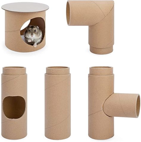 Mouse Diy Toy, Hamster Tube Ideas, Hamster House Ideas Diy, Hamster Clothes Diy, Diy Hamster Tunnels, Diy Hamster Cage Accessories, Hamster Tunnels, Diy Hamster Hideout, Diy Mouse Toys Pet Mice