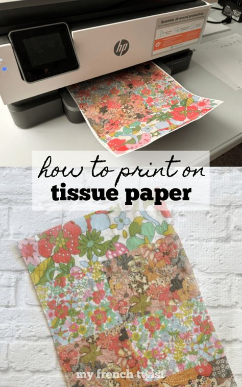 Printing On Tissue Paper Tutorials, How To Print On Tissue Paper, Print On Tissue Paper, Printing On Tissue Paper, Tissue Paper Art, Custom Tissue Paper, Decoupage Tissue Paper, Easy Paper Flowers, Book Page Crafts