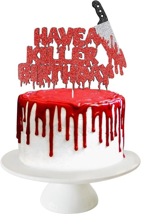 Amazon.com: Have A Killer Birthday Cake Topper Halloween Horror Movie Party Cake Topper Decorations, Friday the 13th Birthday Party Decorations, Halloween Zombie Vampire Diaries Birthday Party Cake Supplies : Grocery & Gourmet Food Killer Birthday Cake, Zombie Birthday Cakes, Movie Cupcakes, Happy Birthday Halloween, Horror Cake, Zombie Cake, Spooky Cake, Halloween Birthday Cakes, Topper Halloween