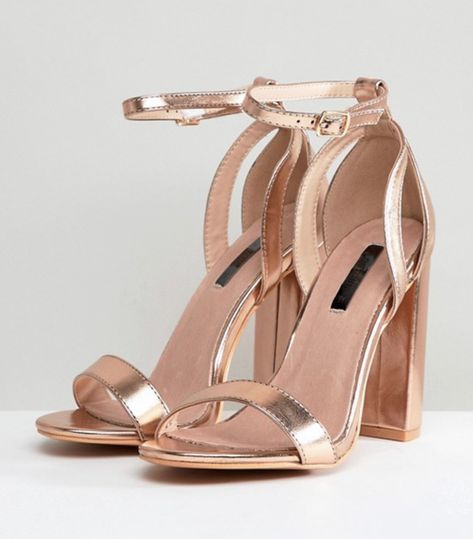 Lost Ink Rose Gold Blaise Block Heeled Sandals Rose Gold Heels Wedding, Gold Bridesmaid Shoes, Rose Gold Block Heels, Rose Gold Wedding Shoes, Diy Heels, Gold Shoes Heels, Graduation Shoes, Gold Stiletto Heels, Gold Wedding Shoes