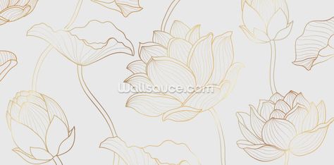 Lines of Lotus Art Abstrait Ligne, Lotus Flower Wallpaper, Lotus Wallpaper, Tapete Gold, Golden Lotus, Lotus Art, Golden Design, Wall Drawing, Abstract Waves