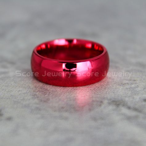 Custom Engraved 8mm Red Tungsten Band with Domed Edge Ring- 8mm Red Tungsten Wedding Ring by ScoreCustomJewelry on Etsy https://www.etsy.com/au/listing/492099183/custom-engraved-8mm-red-tungsten-band Red Wedding Band, Wedding Bands His And Hers, Mickey Mouse Ring, Red Ring, Tungsten Carbide Wedding Bands, Tungsten Rings, Cute Engagement Rings, Red Rings, Tungsten Wedding Rings