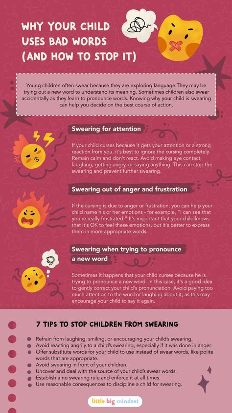 When young children swear, it's usually a matter of repeating things they have heard. They mimic any words they hear because they are still learning how to use language to communicate. Older children, on the other hand, swear for a number of reasons. It could be out of frustration, or they might be using it because they do not realize that it is offensive. In this post, you will see several reasons why your child is using bad words, and seven tips for parents to stop children from swearing. How To Stop Swearing, Teaching Sentences, Slow Parenting, Life Skills Kids, Social Skills For Kids, Growth Mindset Activities, How To Control Anger, Bad Words, Counseling Kids