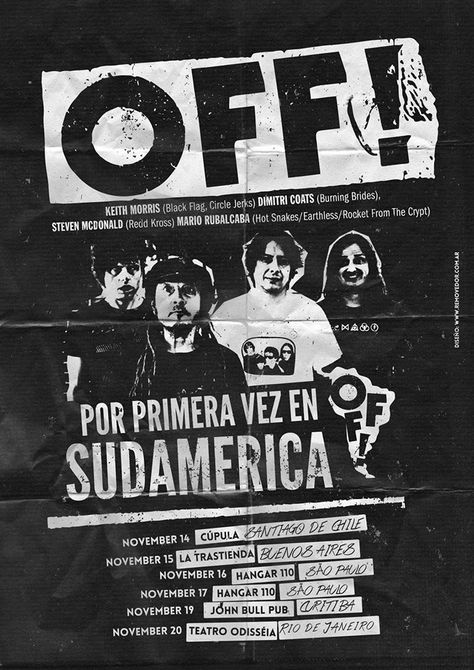 Great gig poster for #OFF ! Punk Album Covers, Punk Posters, Gig Posters Design, Punk Poster, Band Poster, Gig Poster, Post Rock, Poster Music, Concert Poster