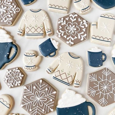 Grace Robinson on Instagram: "New winter cookies available at @twiggandco . Grab a cookie to snack on, and checkout some of the new vendors while you’re at it! ❄️☕️ #wintercookies #mugcookies #sweatercookies #snowflakecookies #royalicing #cookiedecorator #cookier #sugarcookiedecorator #decoratedcookies #sugarcookies #sugarcookieart #cookieart #edibleart #decoratedsugarcookies #cookiedecorating #royalicingcookies #cookiesofinstagram #royalicingart #customcookies #talentedcookiers #southernpinesn January Cookies Decorated, Mug Cookies Decorated, Blue Christmas Cookies, Snowflake Cookies Decorating, Mug Cookie, Christmas Cookie Cake, Winter Cookies, Winter Mug, Crazy Cookies